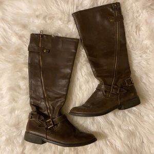 Knee High Side Zip Boots in Chocolate Brown